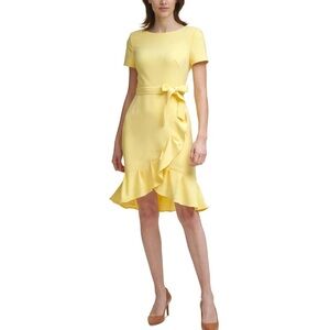 Calvin Klein | Short-Sleeve Boat-Neck Ruffle-Hem Belted Faux Wrap Dress